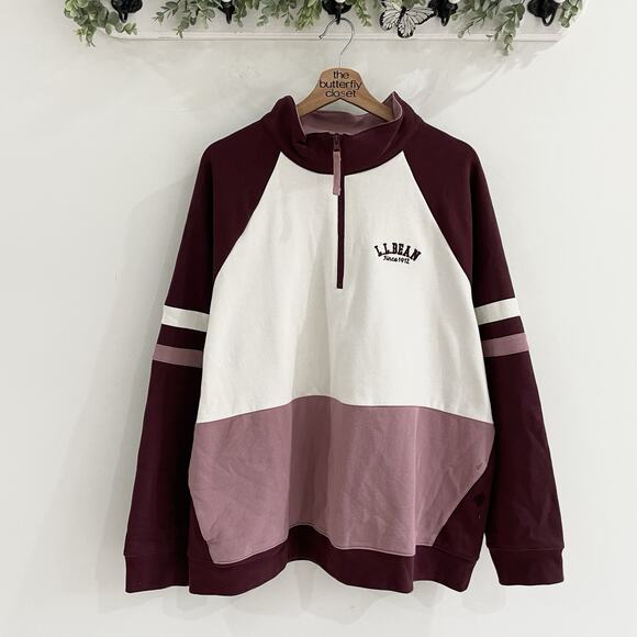 L.L. Bean Tops - LL Bean Women's 1912 Sweatshirt Quarter-Zip Colorblock Pink Maroon Size 2X